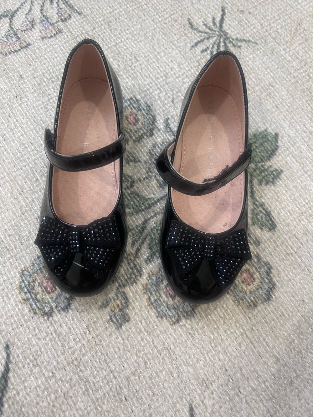 Kelly & Katie Black Patent Mary Jane Shoes with Bow Accent